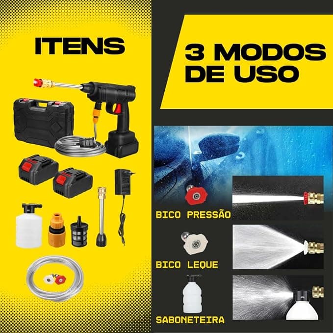 Lava Jato de Alta Pressão Pistola Portátil 96V Com 2 Bateria Lavadora Profissional Sem Fio Recarregável a Bateria — imagem 2