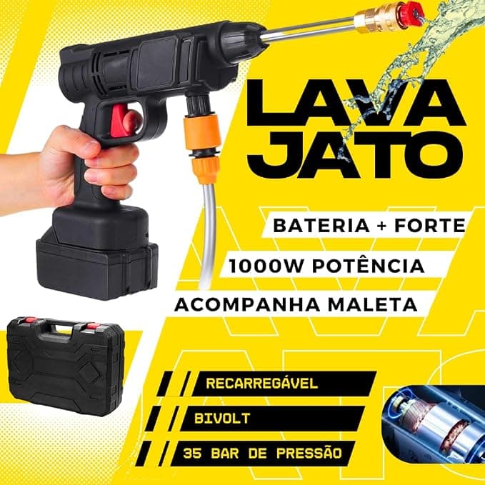 Lava Jato de Alta Pressão Pistola Portátil 96V Com 2 Bateria Lavadora Profissional Sem Fio Recarregável a Bateria — imagem 4
